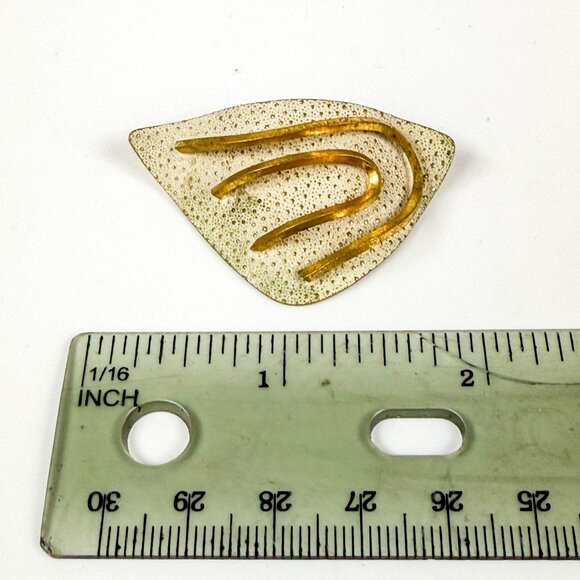 Mid Century Modern Brutalist Gold Tone Textured Brooch With Abstract Design - Picture 3 of 4